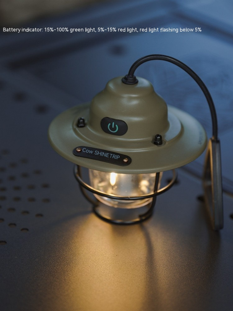 Retro campinglamp – metalen lantaarn, oplaadbaar via USB