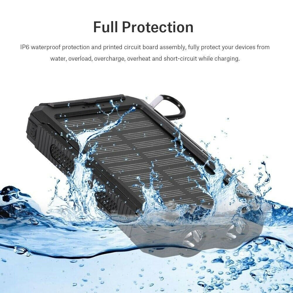 Solar Powerbank 10.000 mAh – waterdicht, met LED-zaklamp en dubbele USB
