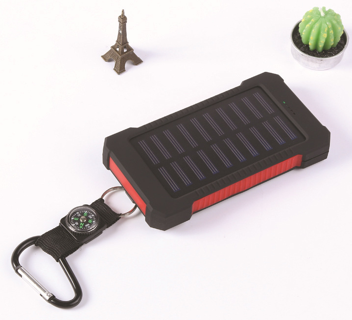 Solar powerbank 10.000 mAh met kompas – waterdicht, met LED-lamp