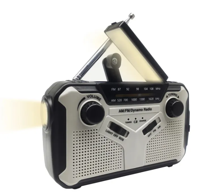 Noodradio met zwengel en zonnepaneel – AM/FM, zaklamp en powerbank