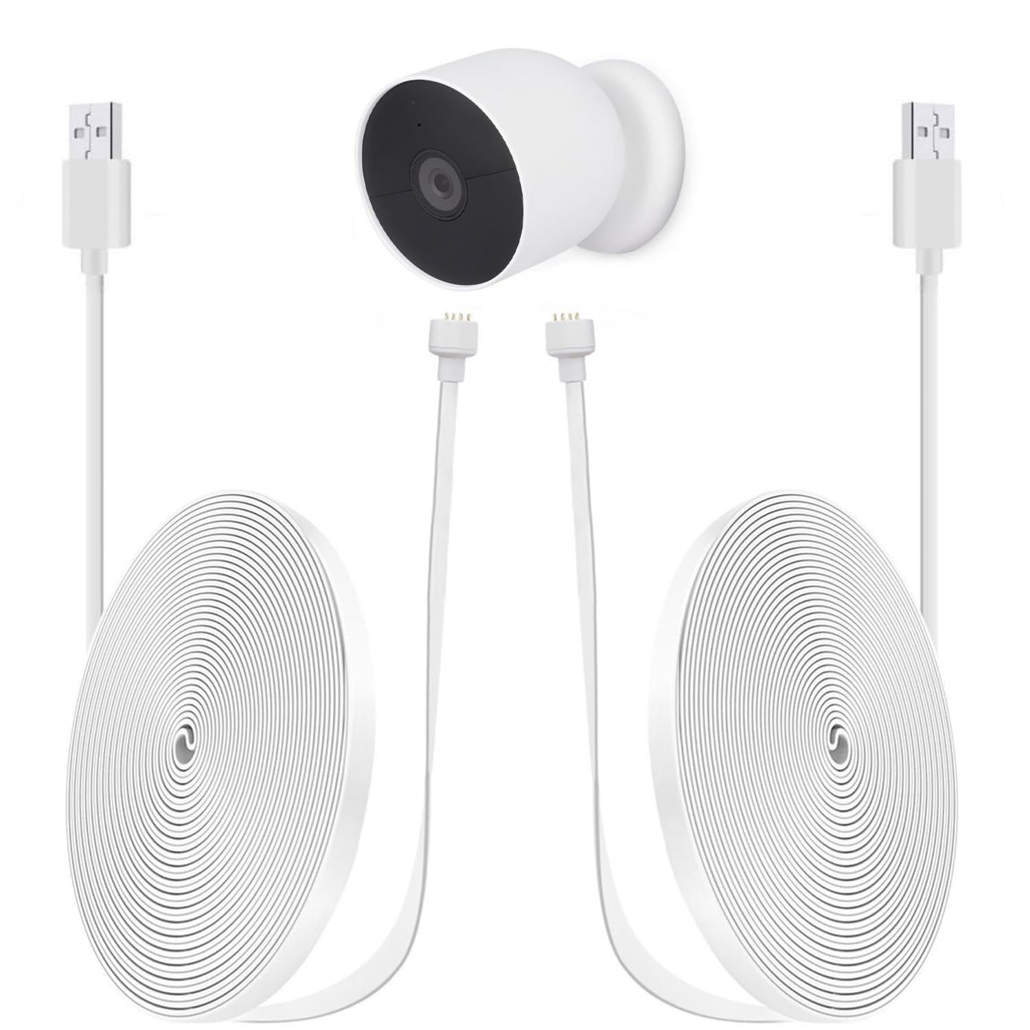 Oplaadkabel voor Google Nest Cam – plat, 6 m, weerbestendig, set van 2