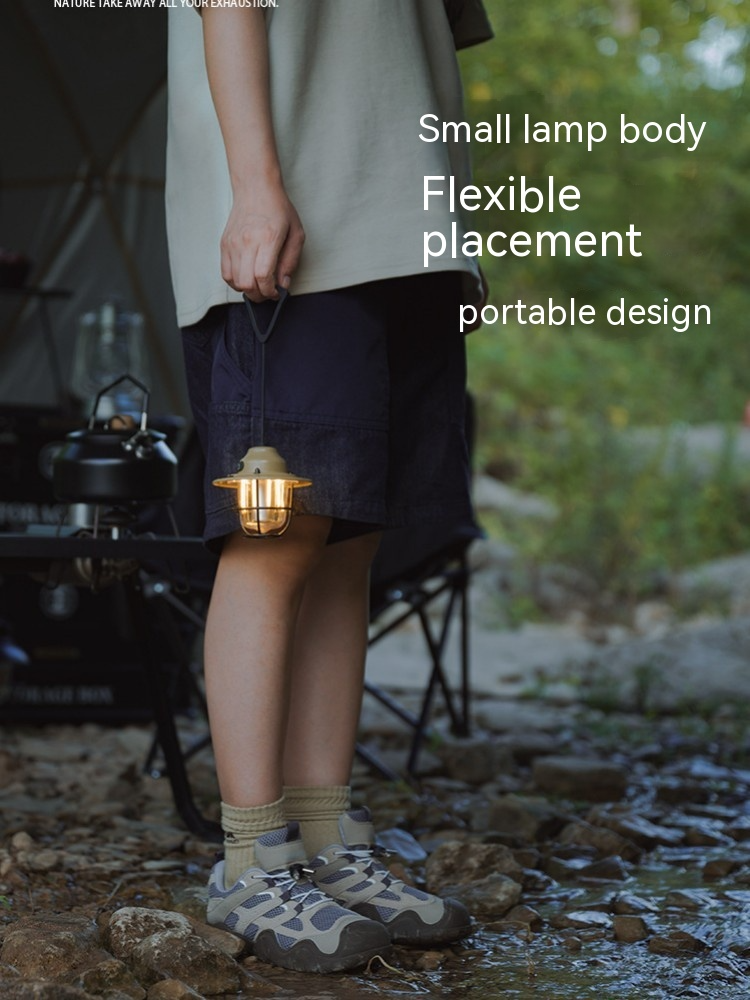Retro campinglamp – metalen lantaarn, oplaadbaar via USB