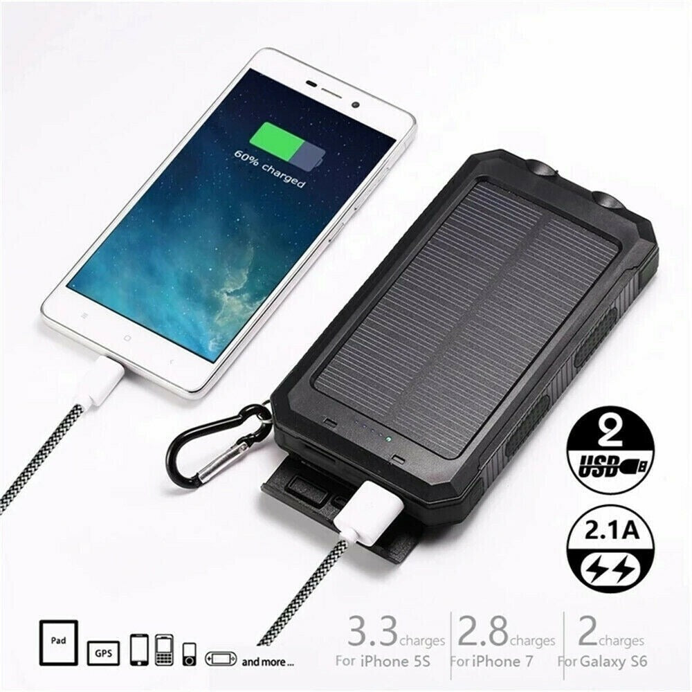 Solar Powerbank 10.000 mAh – waterdicht, met LED-zaklamp en dubbele USB
