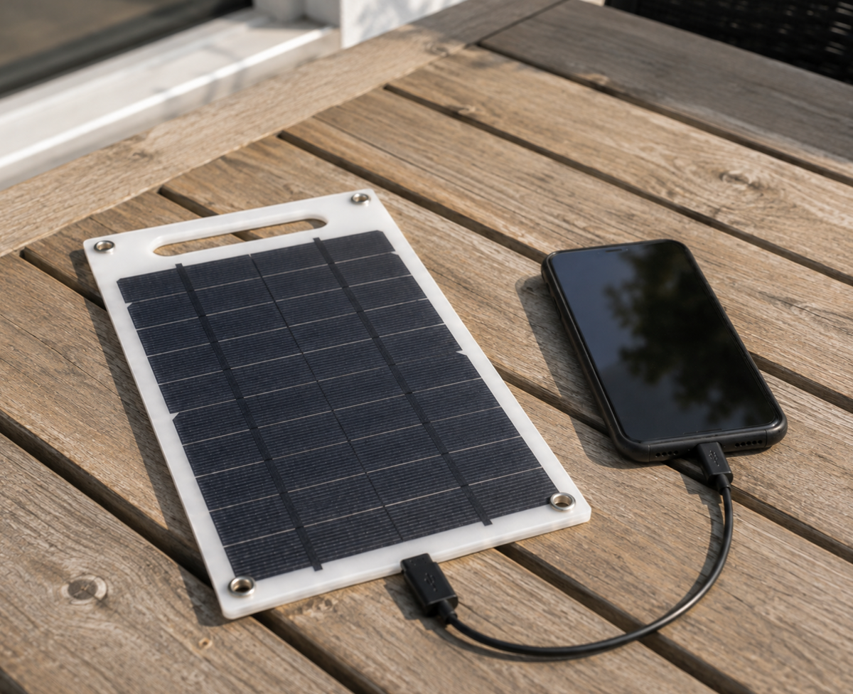 Draagbaar zonnepaneel 6V met USB – 300 × 145 mm