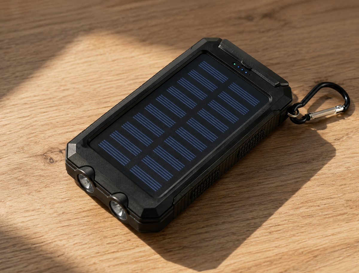 Solar Powerbank 10.000 mAh – waterdicht, met LED-zaklamp en dubbele USB