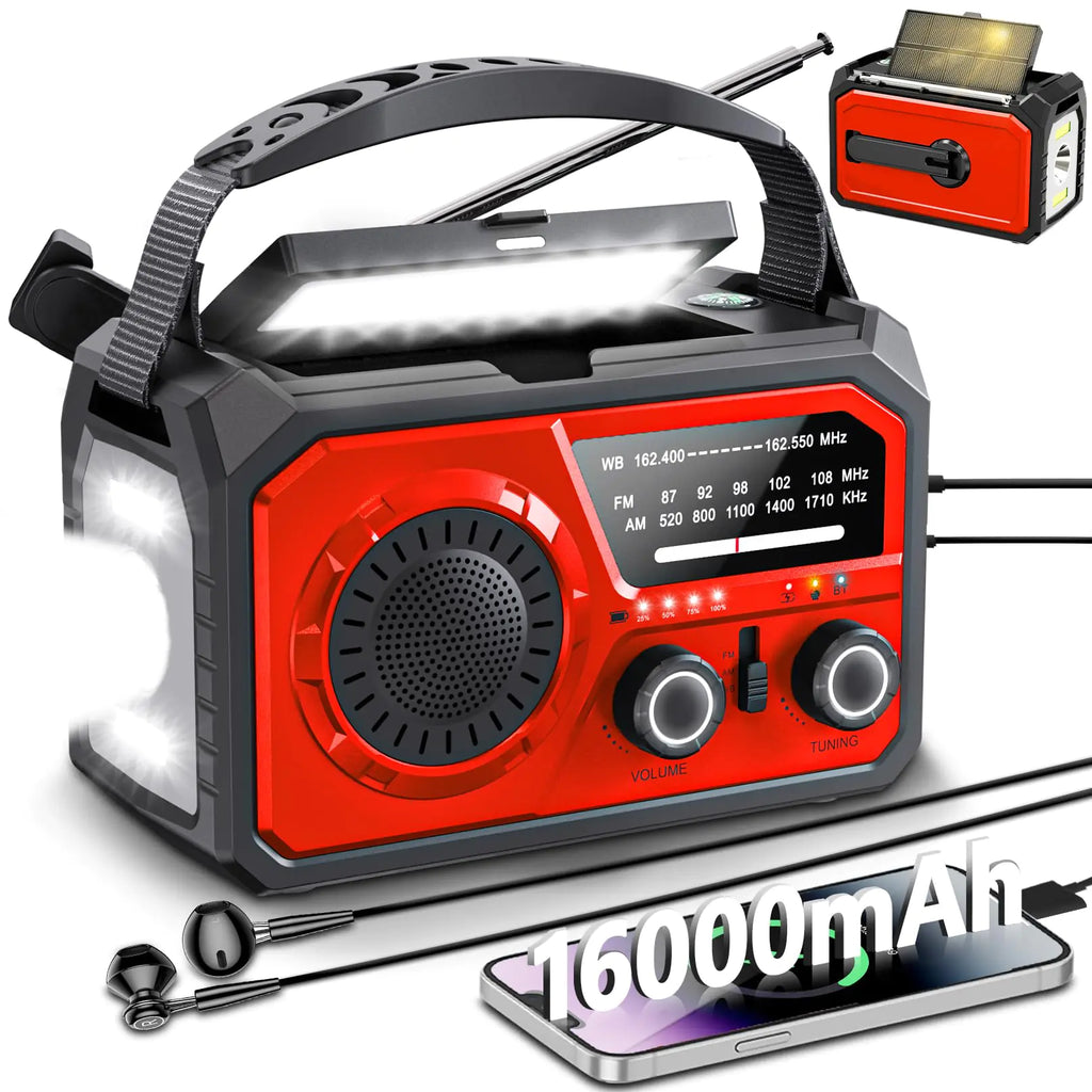 Noodradio met zwengel & zonnepaneel – 16.000 mAh, AM/FM, SOS