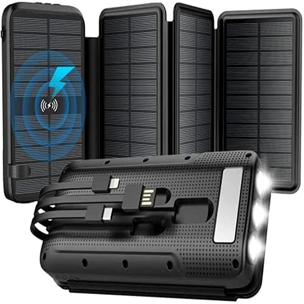 Solar powerbank 43.800 mAh – draadloos laden, 4 panelen & zaklamp