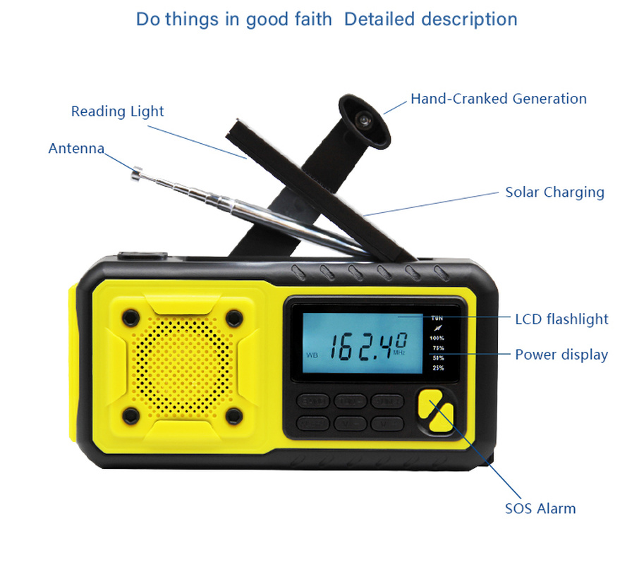 Noodradio DSP met zwengel en zonnepaneel – 4.000 mAh, scherm, waterdicht
