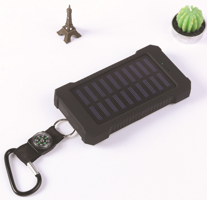 Solar powerbank 10.000 mAh met kompas – waterdicht, met LED-lamp