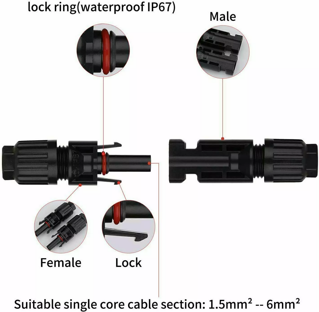 Solar kabelconnectoren – set male/female voor zonnepanelen